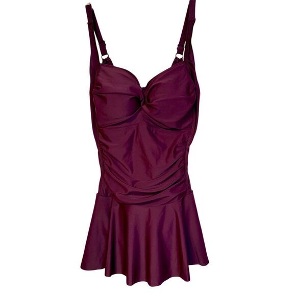 Sea & Sand Women’s Ruched Skirted Bottom 1 Piece Swimsuit Sz. 10 - Picture 1 of 9